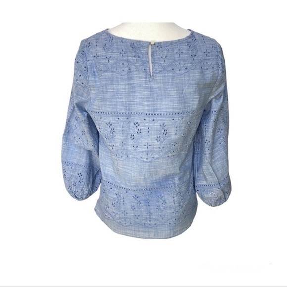 Talbots Embroidered Voile Top Cross Dye Cornflower Blue Size S - Picture 4 of 9